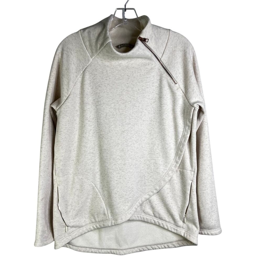 Athleta Cozy Karma Asym Pullover Sweater‎ Womens M Cream Heather Sporty Yoga